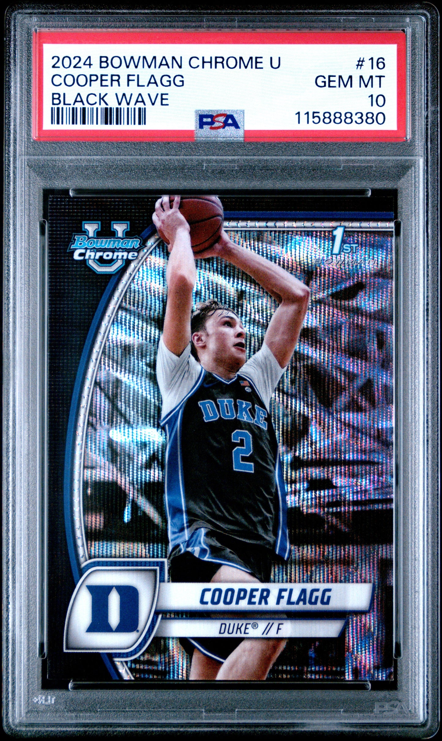 Graded 2024 Topps Bowman Chrome U Cooper Flagg #16 Black Wave Rookie RC Basketball Card PSA 10 Gem Mint