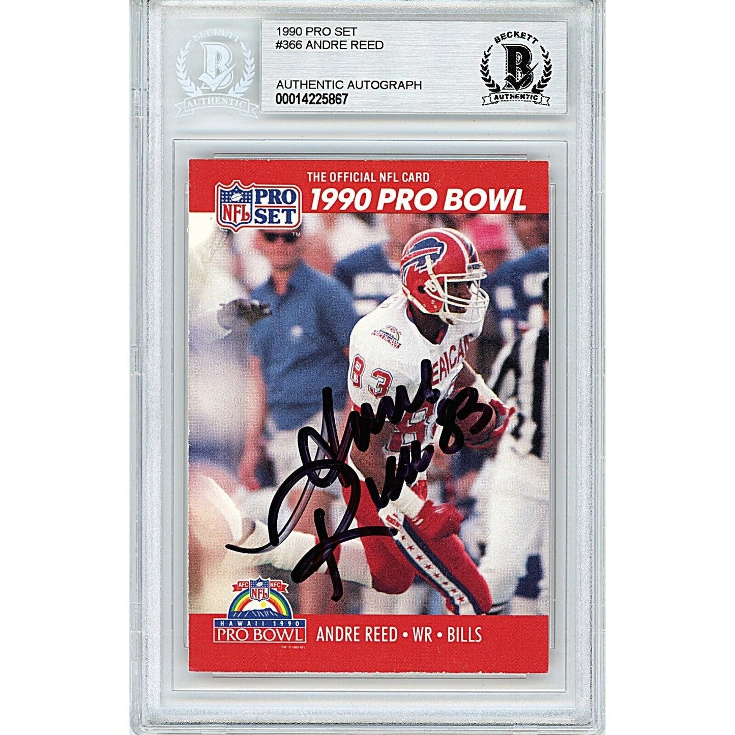 1990 NFL Pro Set #366 — Andre Reed Buffalo Bills Autographed Trading Card — Beckett Authentication