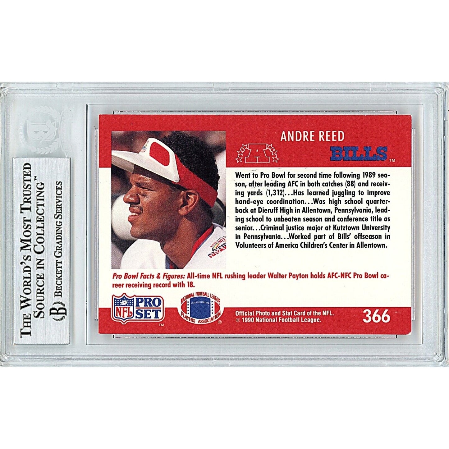 1990 NFL Pro Set #366 — Andre Reed Buffalo Bills Autographed Trading Card — Beckett Authentication