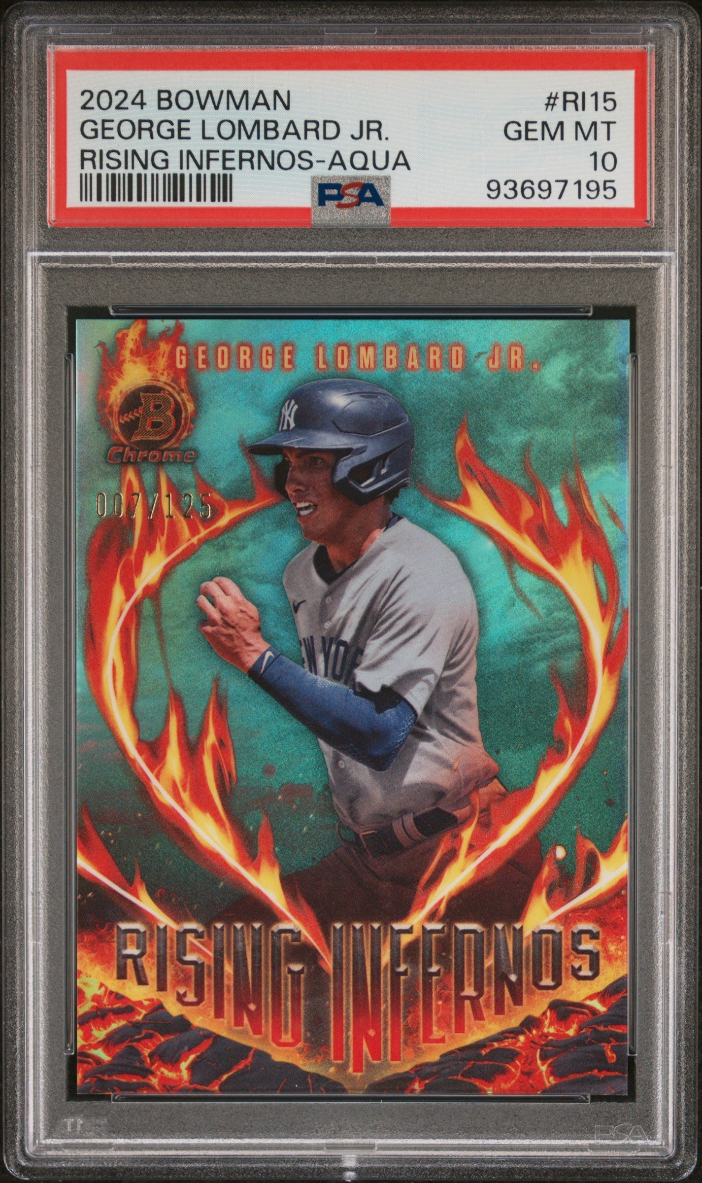 Graded 2024 Topps Bowman George Lombard Jr #RI15 Rising Infernos Aqua /125 Rookie RC Baseball Card PSA 10 Gem Mint