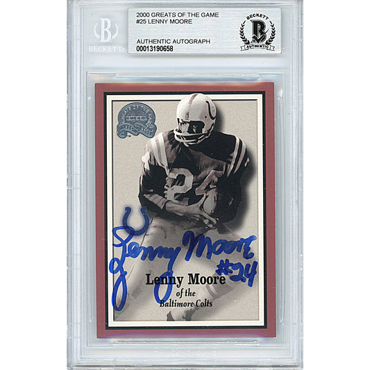 2000 Fleer Greats of the Game — Lenny Moore Baltimore Colts Autographed Trading Card — Beckett Authentication