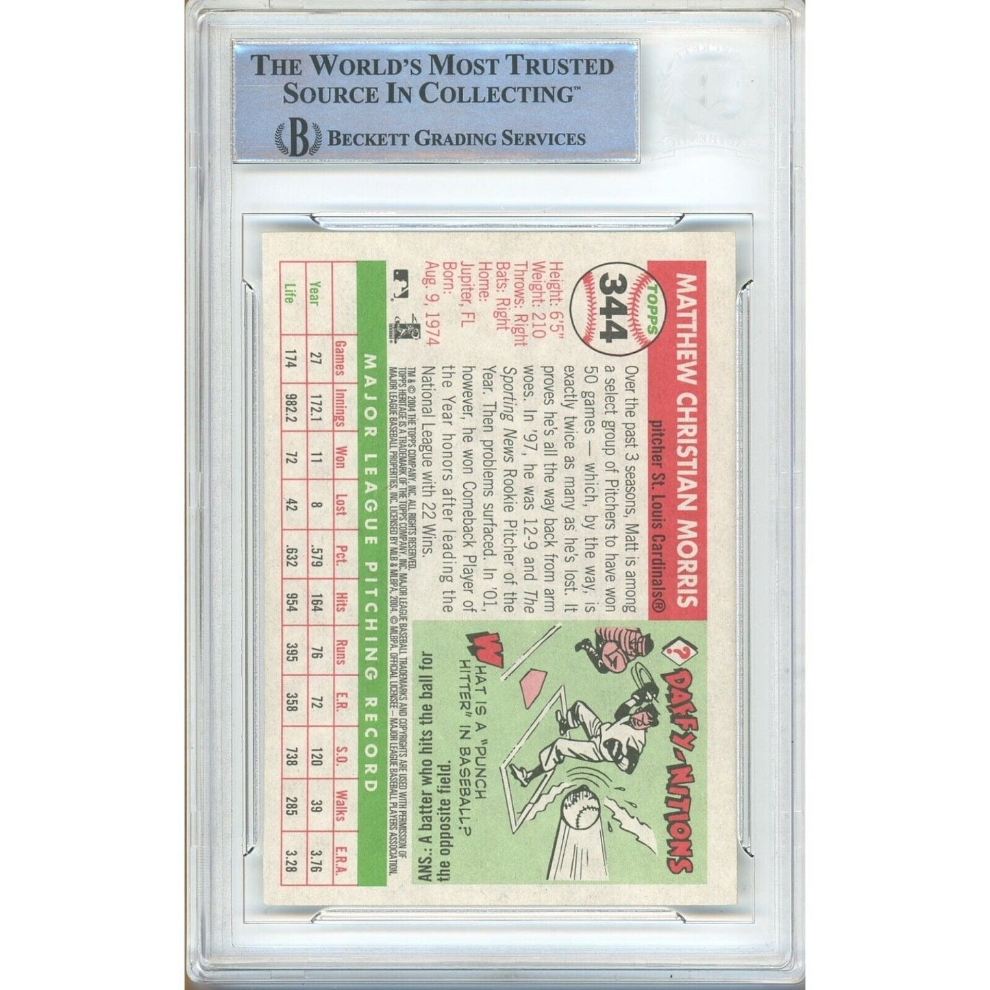 Matt Morris St Louis Cardinals Signed 2004 Topps Heritage Baseball Card BAS Auth Auto