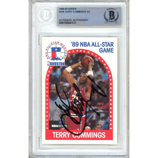 Terry Cummings San Antonio Spurs Signed 1989-90 NBA Hoops Card Beckett Auth Auto Slab