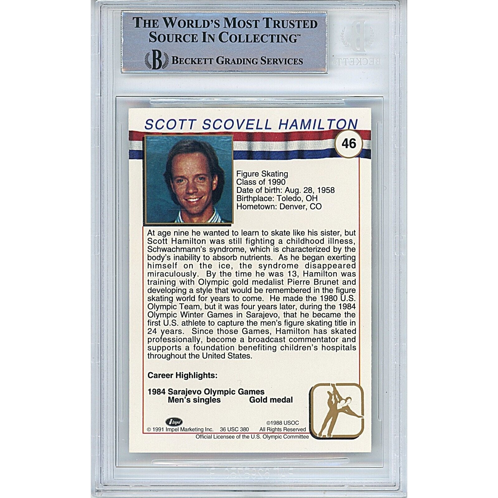 Scott Hamilton Team USA Signed 1991 Impel Figure Skating HOF Card Beckett Auth Auto Slab - Sport Cards