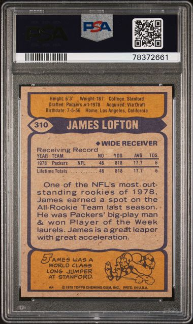 Graded 1979 Topps James Lofton #310 Rookie RC Football Card PSA 8 NM-MT - Sport Cards