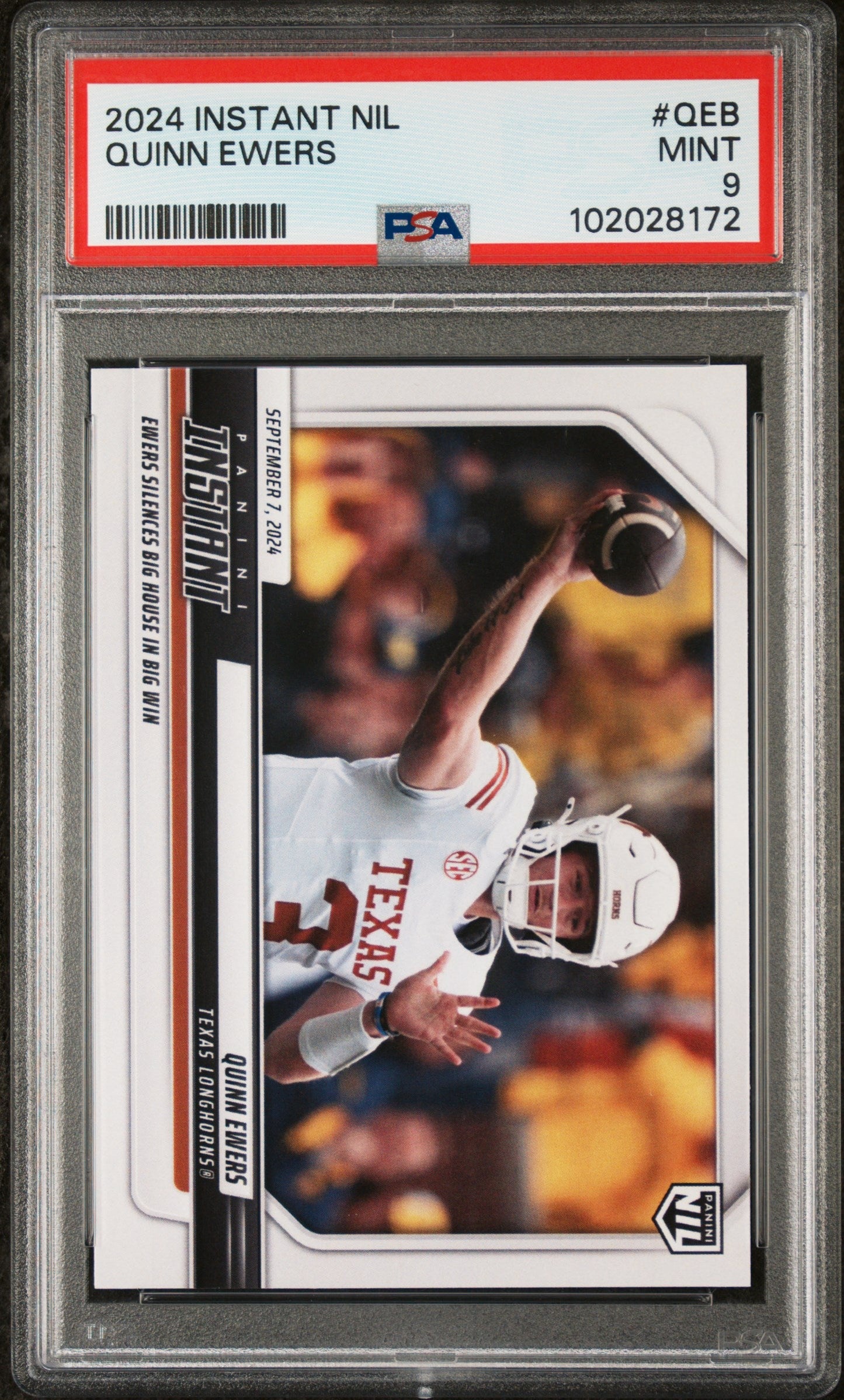 Graded 2024 Panini Instant NIL Quinn Ewers #QEB Rookie RC Football Card PSA 9 Mint