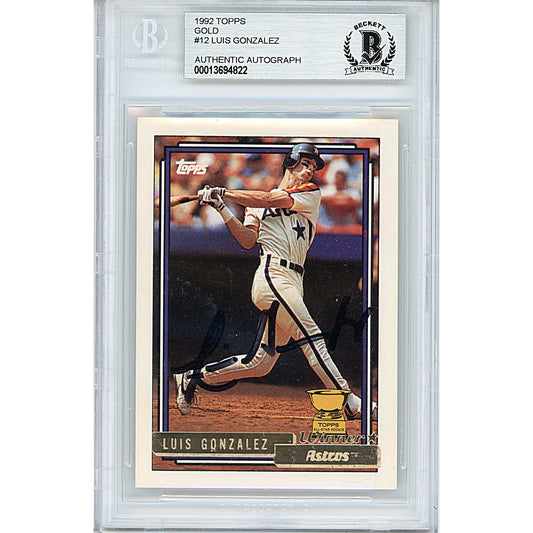 1992 Topps Gold Rookie #12 — Luis Gonzalez Houston Astros Autographed Trading Card — Beckett Authentication