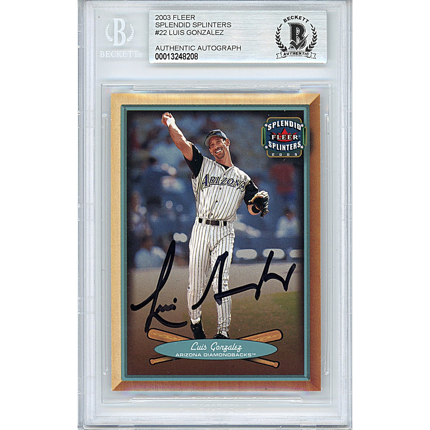 2003 Fleer Splendid Splinters — Luis Gonzalez AZ Diamondbacks Autographed Trading Card — Beckett Authentication