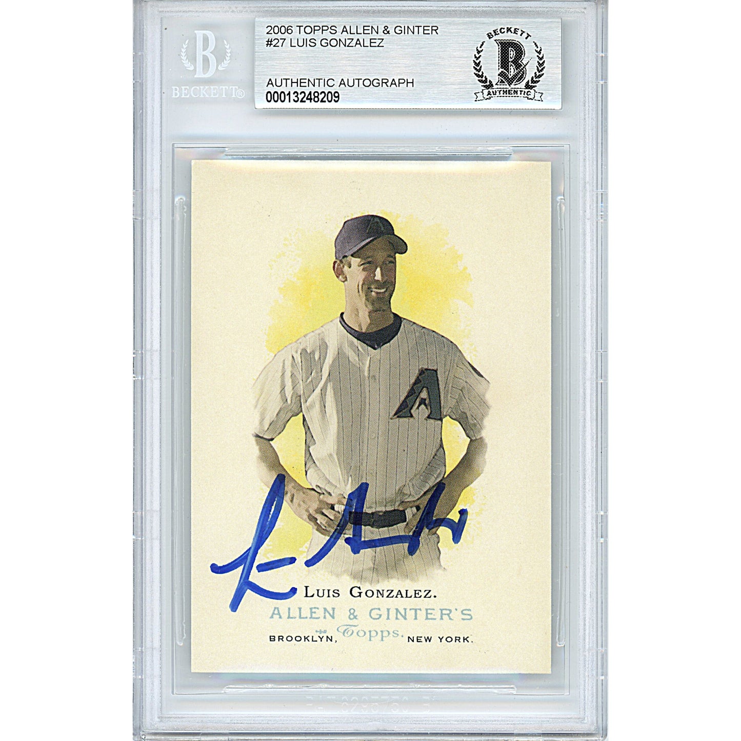 2006 Topps Allen and Ginters #27 — Luis Gonzalez Arizona Diamondbacks Autographed Trading Card — Beckett Authentication