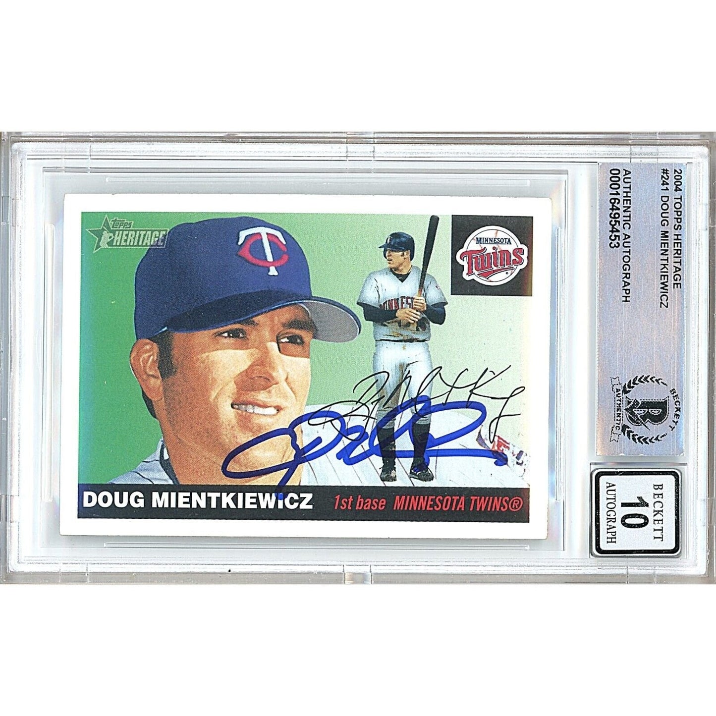 2004 Topps Heritage #241 — Doug Mientkiewicz Minnesota Twins Autographed Trading Card — Beckett Authentication