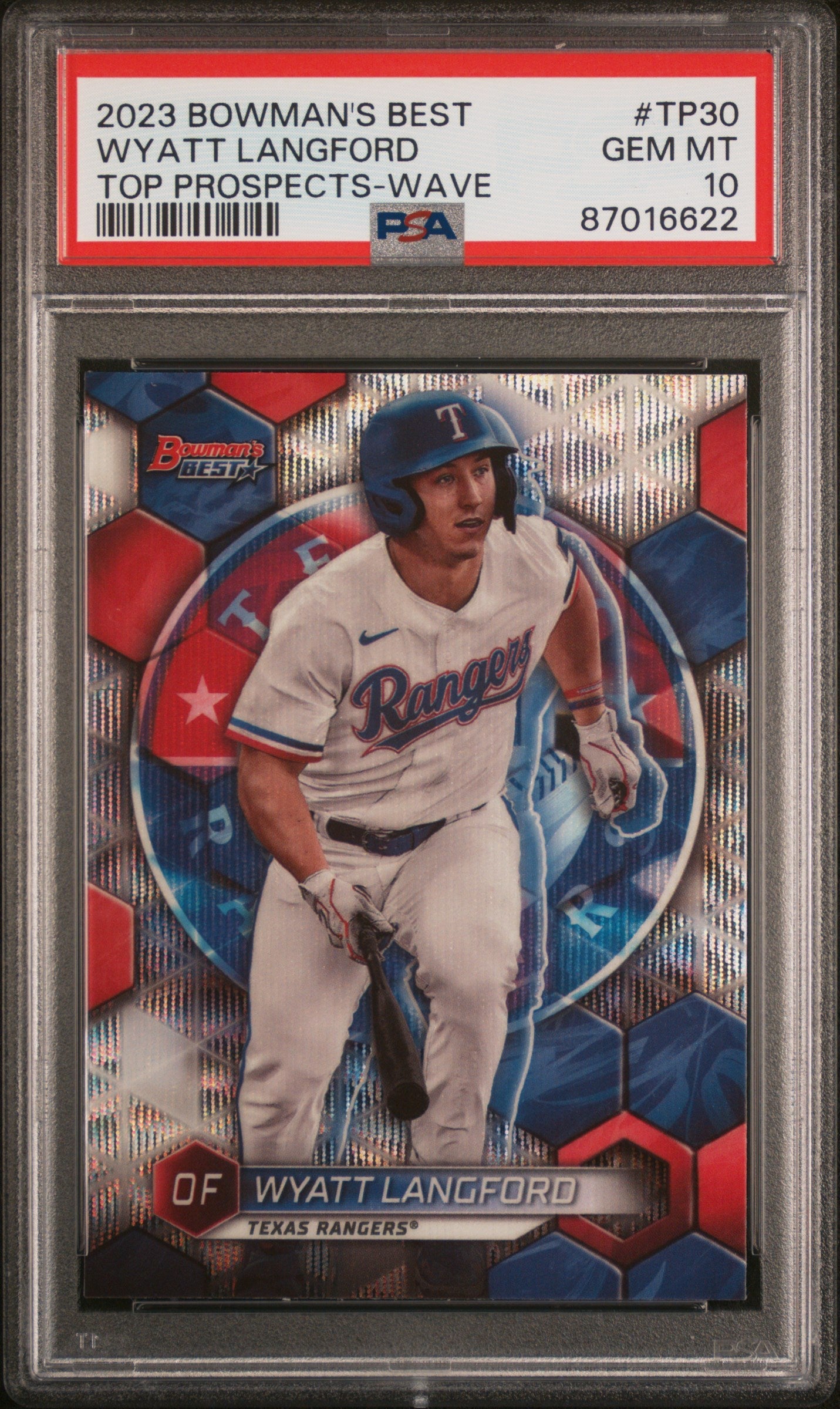 Graded 2023 Topps Bowmans Best Wyatt Langford #TP30 Top Prospects Wave Rookie RC Baseball Card PSA 10 Gem Mint