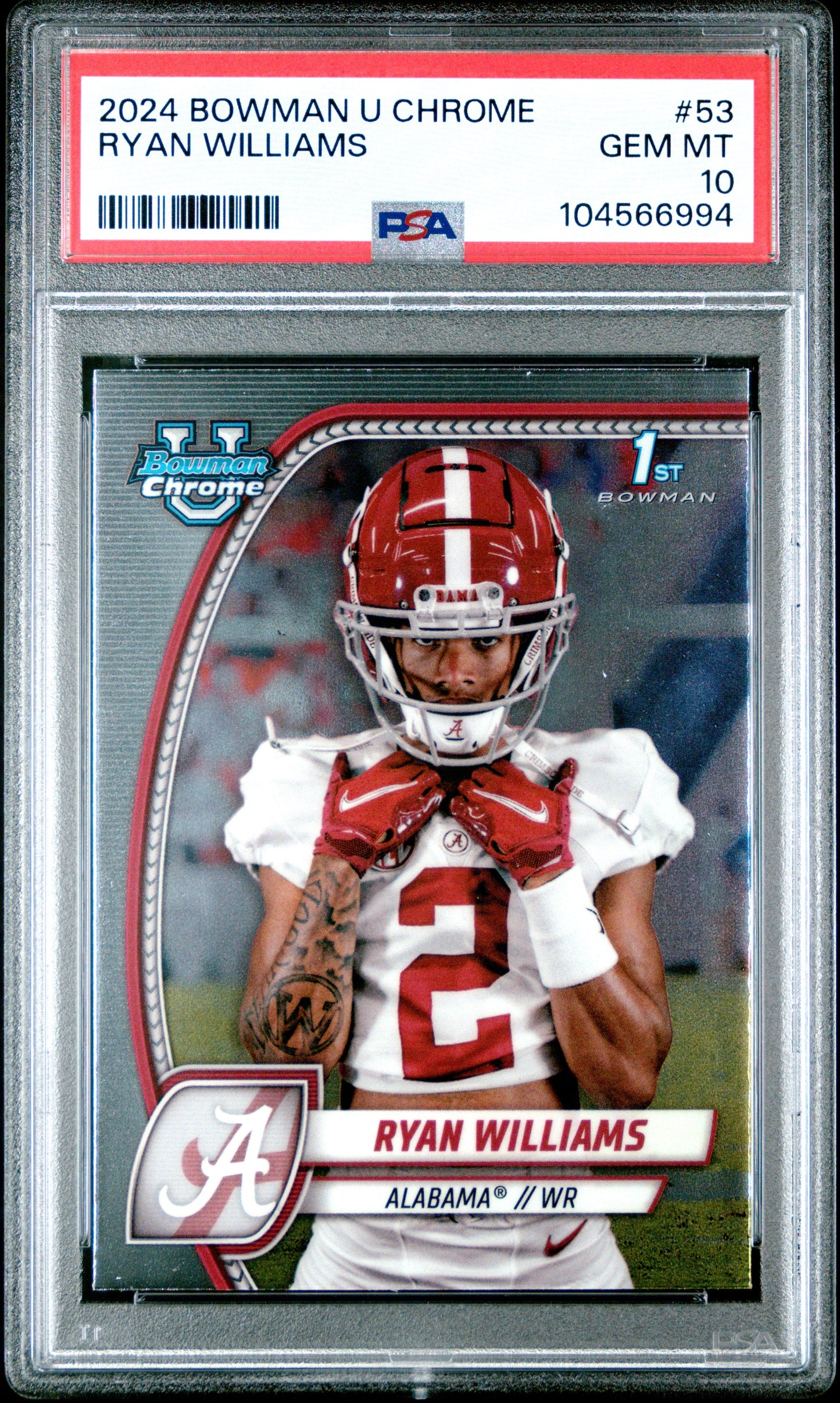 Graded 2024 Topps Bowman U Chrome University Ryan Williams #53 Rookie RC Football Card PSA 10 Gem Mint - Sport Cards