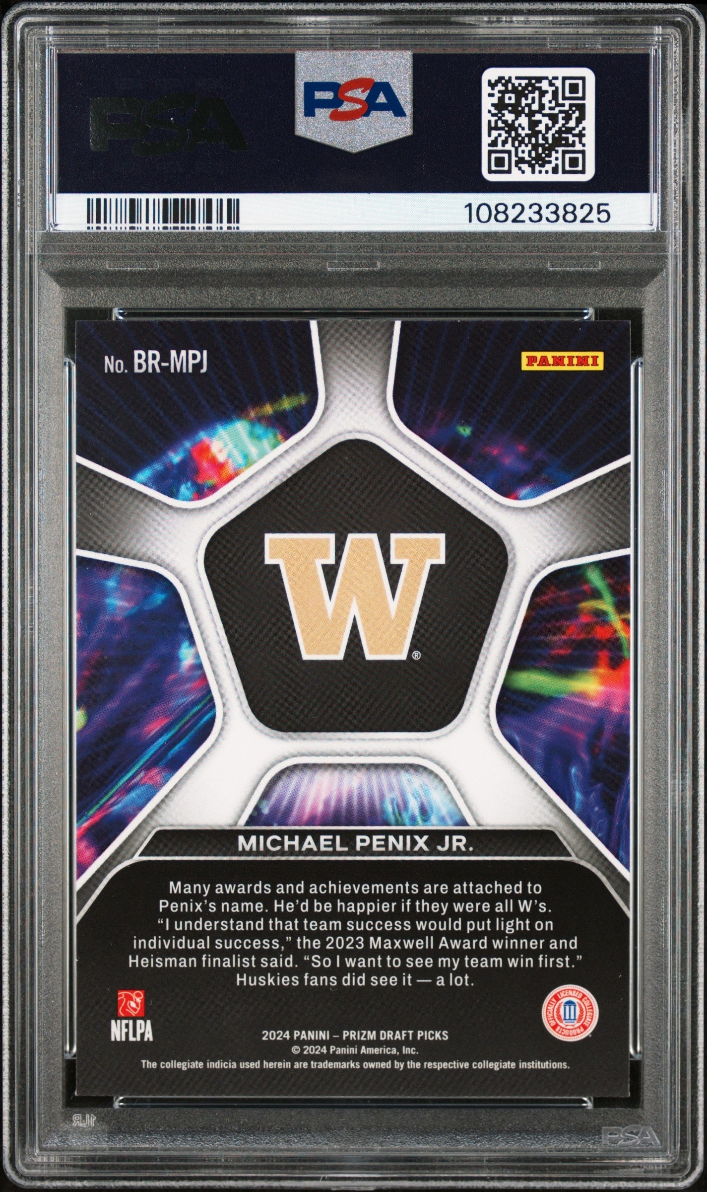 Graded 2024 Panini Prizm Draft Picks Michael Penix Jr #BRMPJ Brilliance Rookie RC Football Card PSA 10 Gem Mint