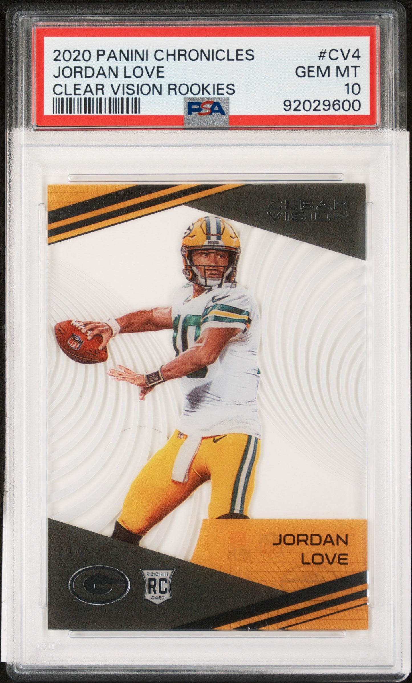 Graded 2020 Panini Chronicles Jordan Love #CV4 Clear Vision Rookies Rookie RC Football Card PSA 10 Gem Mint