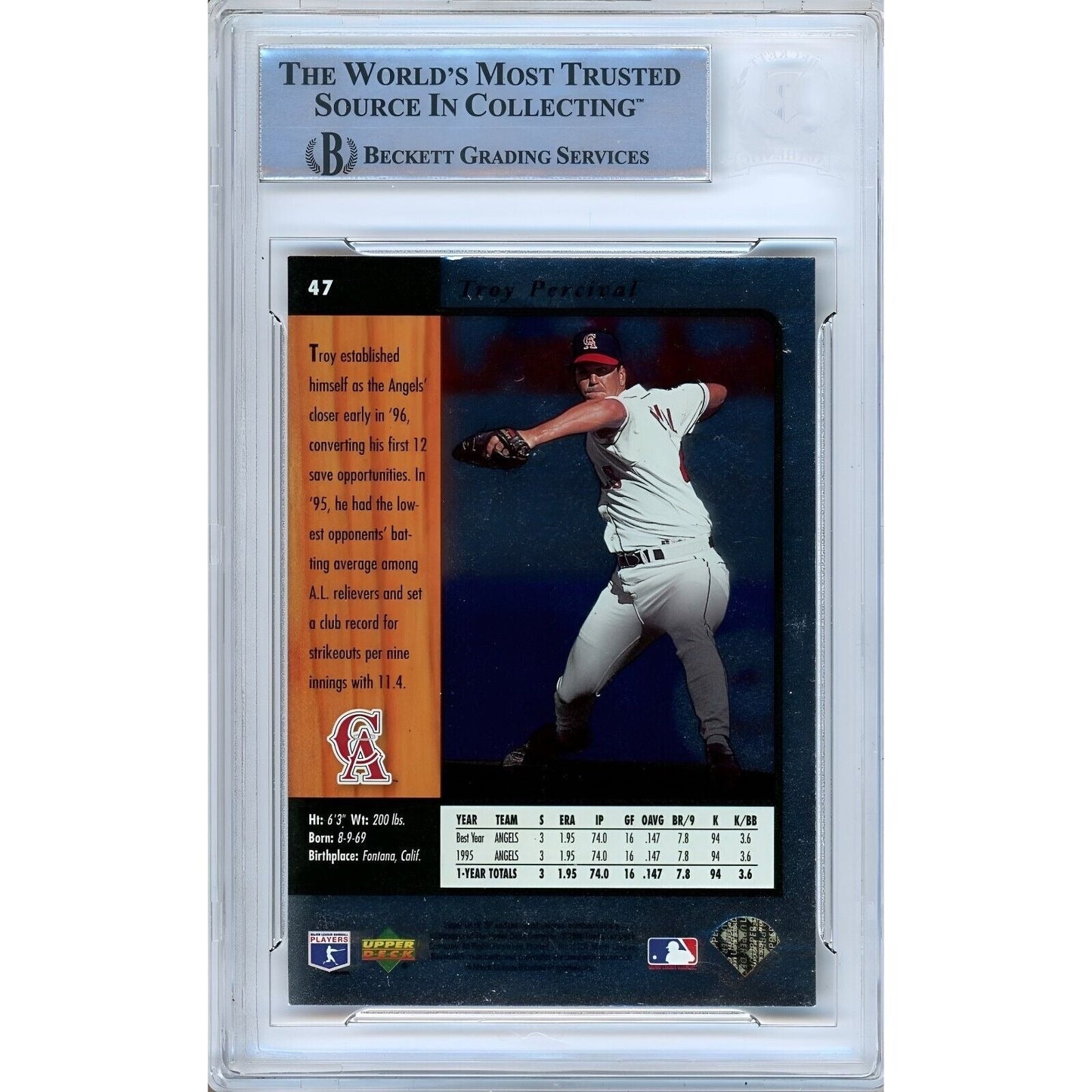 Troy Percival LA Angels Signed 1996 Upper Deck SP Baseball Card Beckett Auth Auto Slab