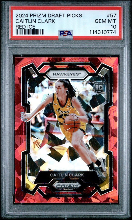 Graded 2024 Panini Prizm Draft Picks Caitlin Clark #57 Red Ice Rookie RC Basketball Card PSA 10 Gem Mint
