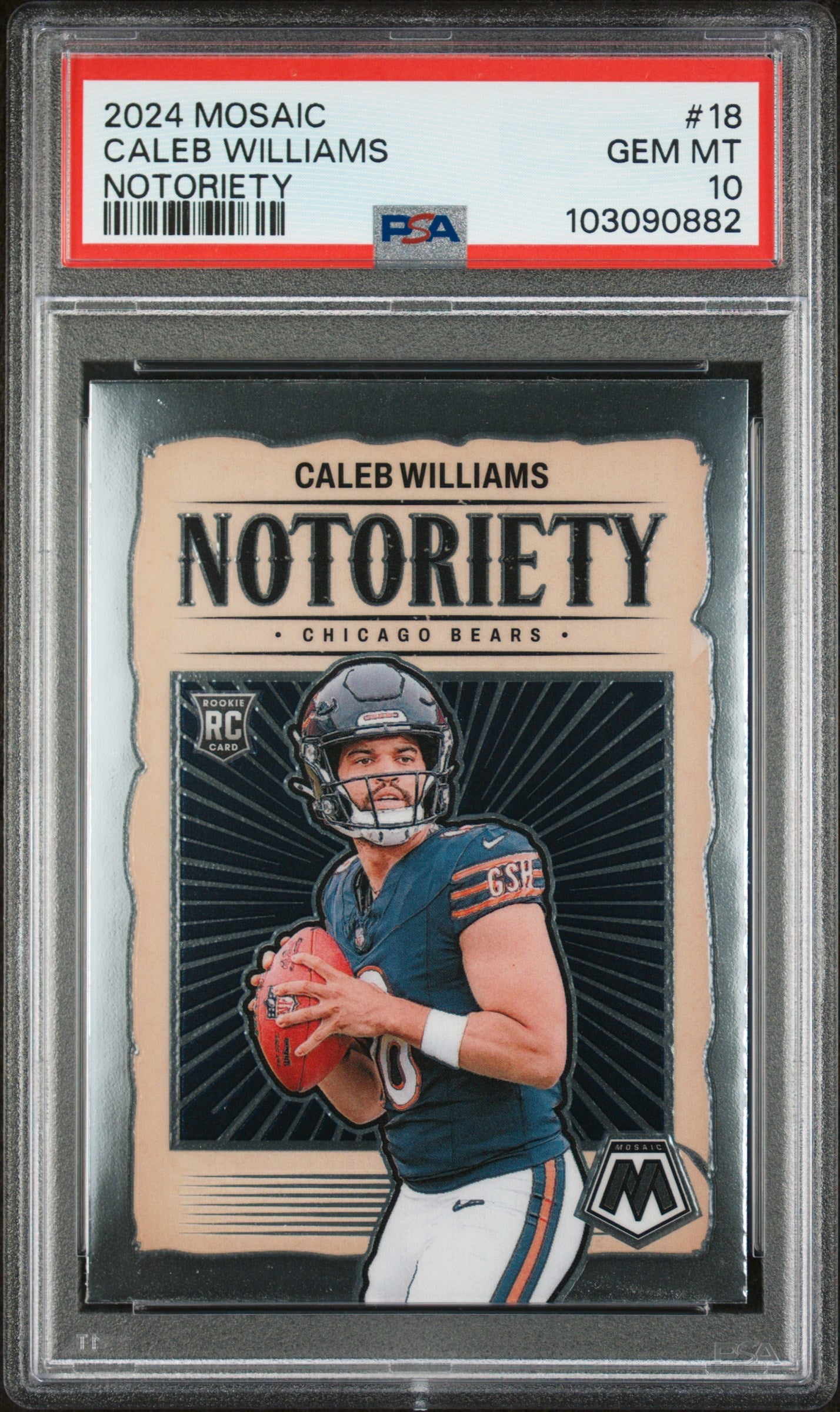 Graded 2024 Panini Mosaic Caleb Williams #18 Notoriety Rookie RC Football Card PSA 10 Gem Mint