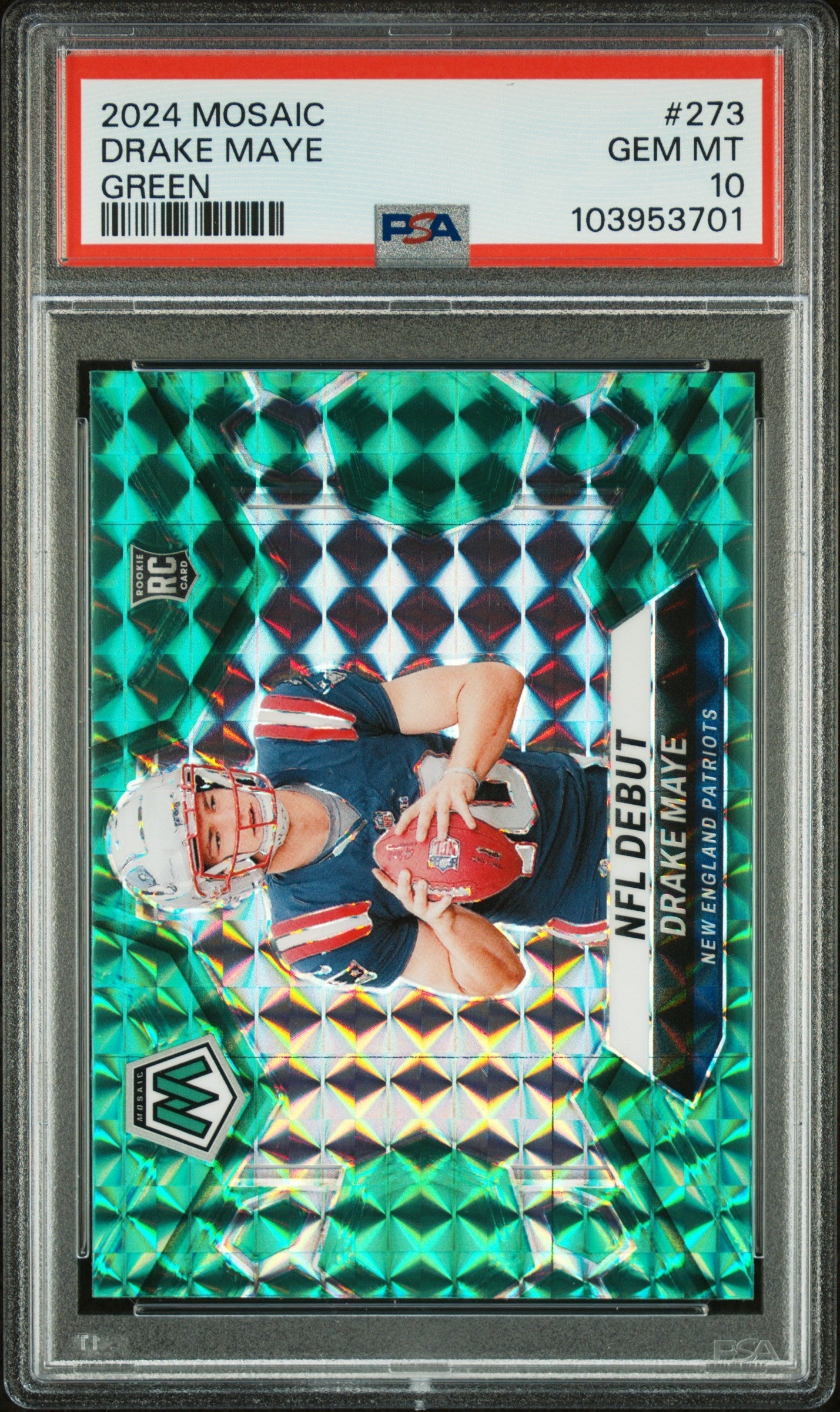 Graded 2024 Panini Mosaic Drake Maye #273 Green Rookie RC Football Card PSA 10 Gem Mint