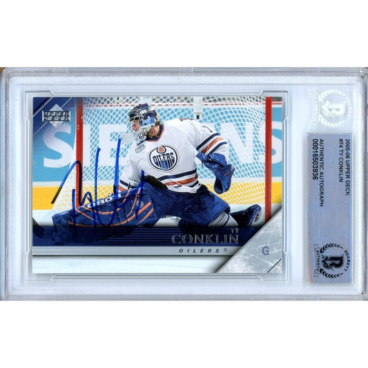 Ty Conklin Edmonton Oilers Signed 2005-06 Upper Deck Hockey Card Beckett Auth Auto Slab