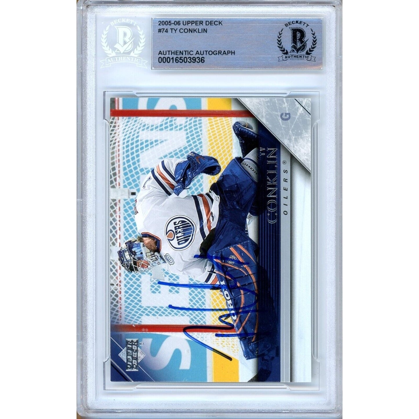 Ty Conklin Edmonton Oilers Signed 2005-06 Upper Deck Hockey Card Beckett Auth Auto Slab