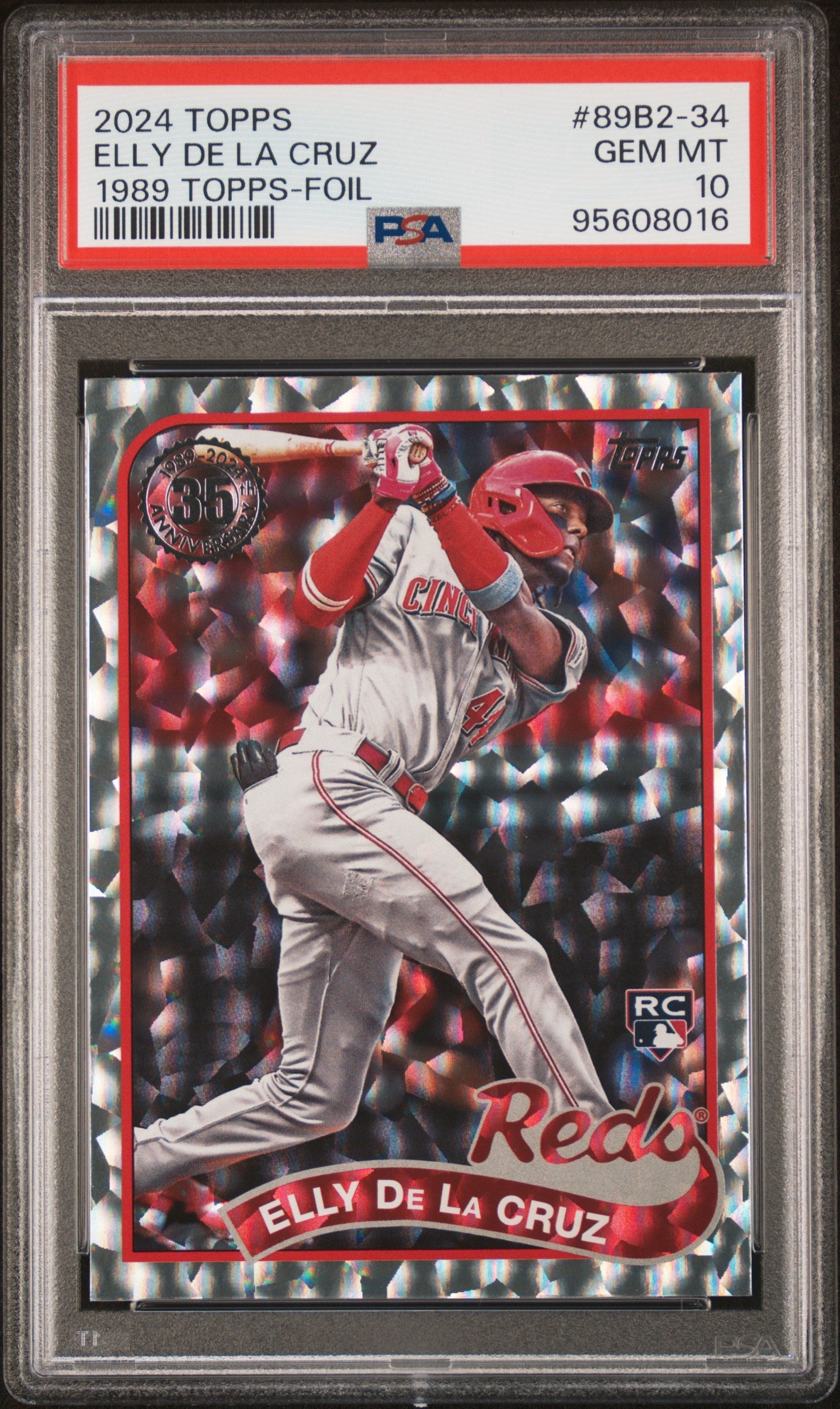 Graded 2024 Topps Elly De La Cruz #89B2-34 1989 Topps Foil Rookie RC Baseball Card PSA 10 Gem Mint