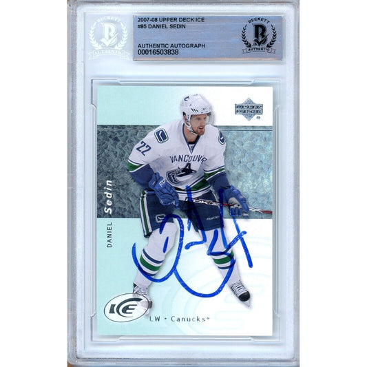 2007-08 Upper Deck Ice #85 — Daniel Sedin Vancouver Canucks Autographed Trading Card — Beckett Authentication