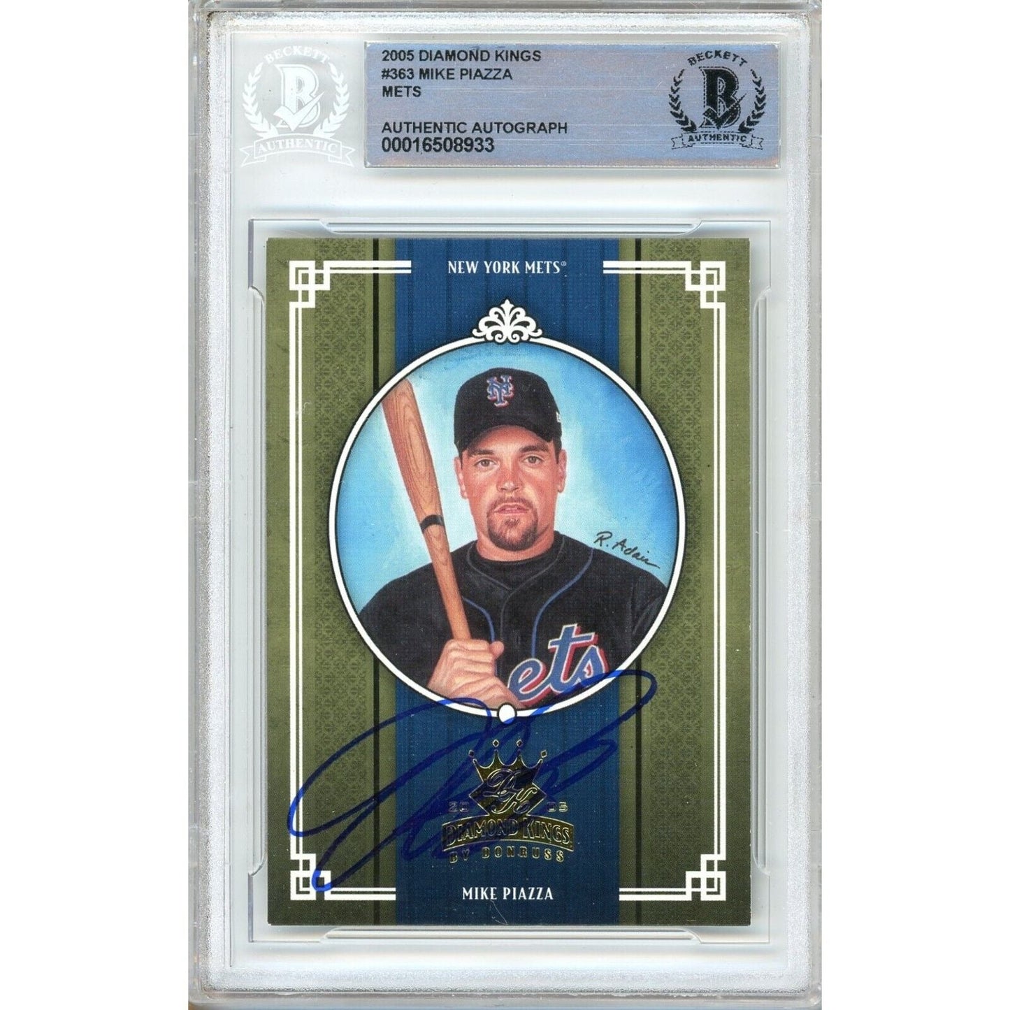 Mike Piazza New York Mets Signed 2005 Diamond Kings Baseball Card BAS Auth Auto Slab