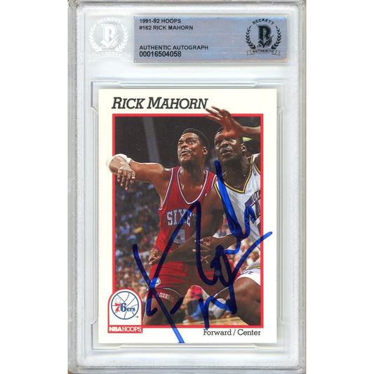 Rick Mahorn 76ers Signed 1991-92 NBA Hoops Card Sixers Beckett Authentic Auto Slab