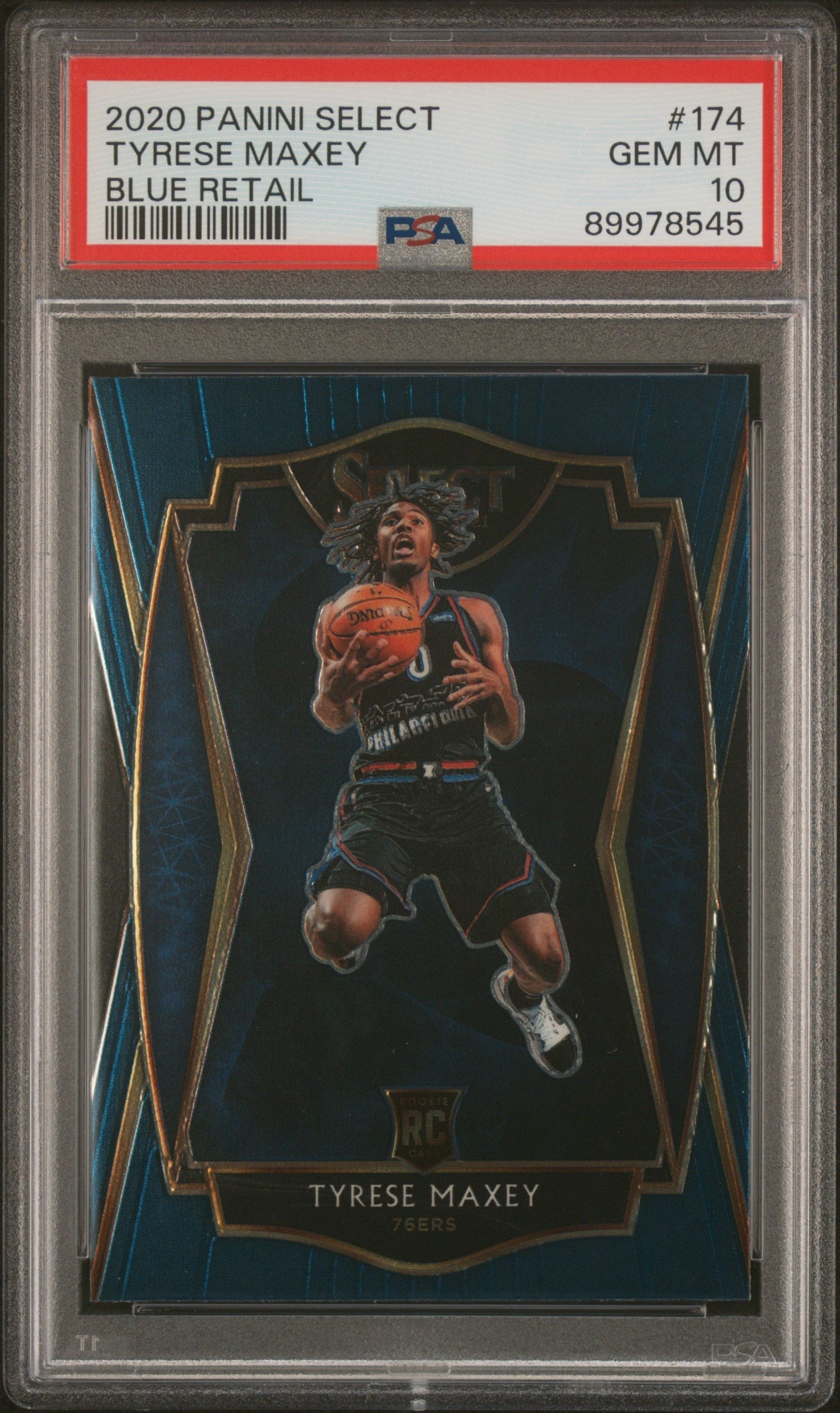 Graded 2020 Panini Select Tyrese Maxey #174 Blue Retail Rookie RC Basketball Card PSA 10 Gem Mint - Sport Cards