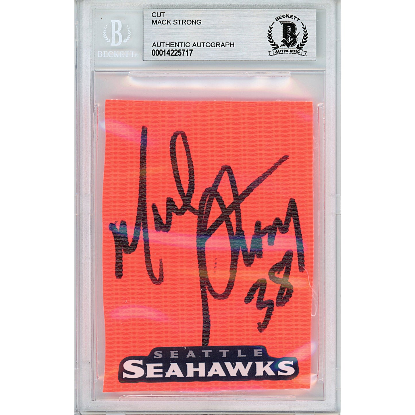 Mack Strong Autographed Seattle Seahawks Football TD Pylon Piece Sig Cut Beckett Slab
