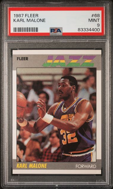 Graded 1987 Fleer Karl Malone #68 2nd Year Basketball Card PSA 9 Mint