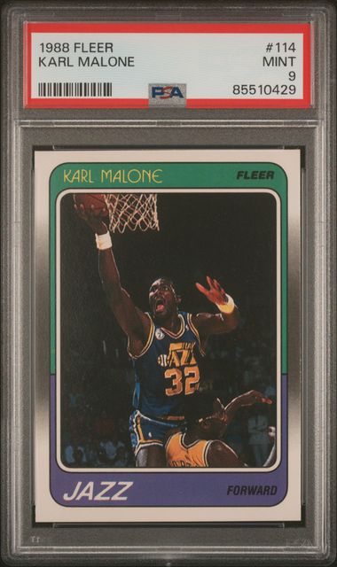 Graded 1988 Fleer Karl Malone #114 Basketball Card PSA 9 Mint