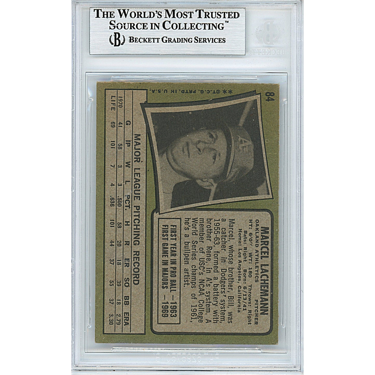 Marcel Lachemann Signed Oakland Athletics A's 1971 Topps Baseball Card Beckett Auth Auto
