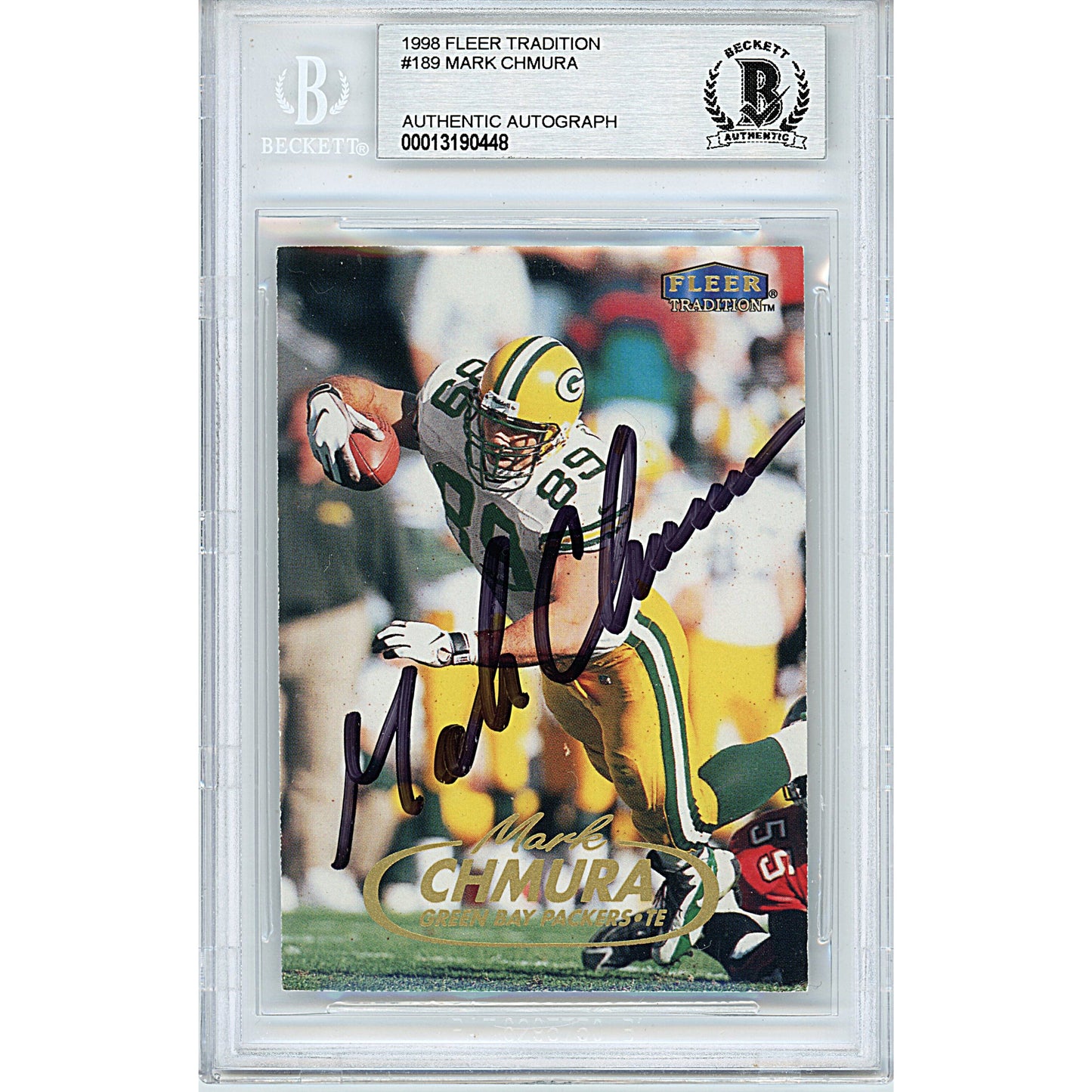 Mark Chmura Signed Green Bay Packers 1998 Fleer Tradition Football Card Beckett Slab