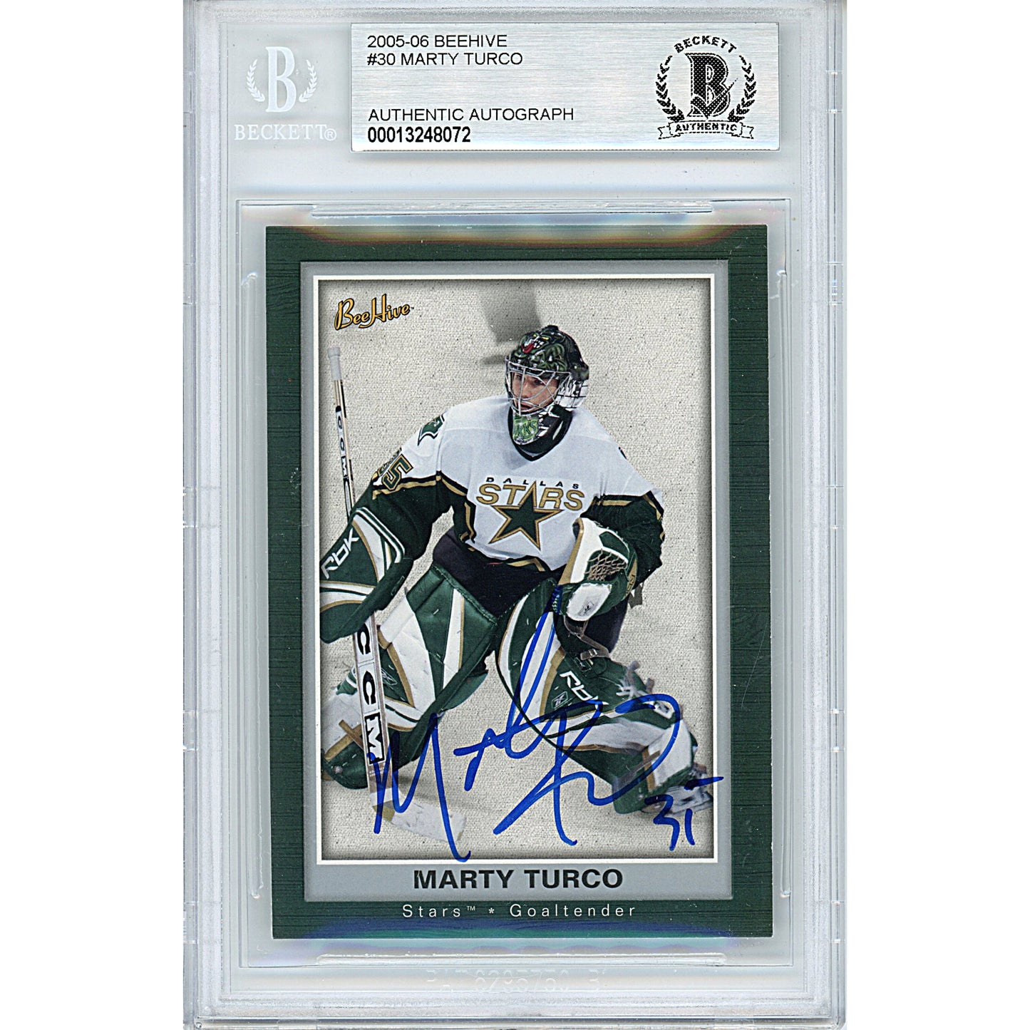 Marty Turco Signed Dallas Stars 2005-06 Beehive Hockey Card Beckett Auth Auto Slab