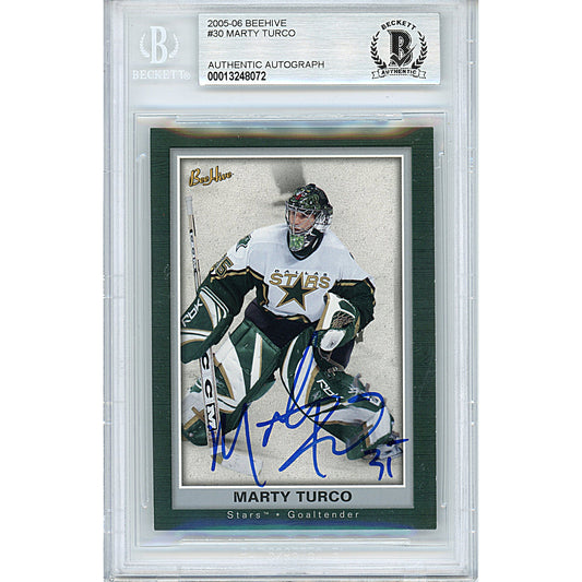 Marty Turco Signed Dallas Stars 2005-06 Beehive Hockey Card Beckett Auth Auto Slab