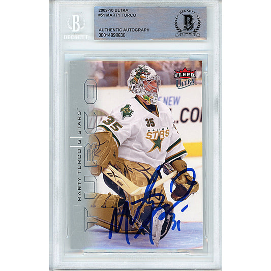 Marty Turco Signed Dallas Stars 2009-2010 Fleer Ultra Hockey Card Beckett Auth Auto Slab