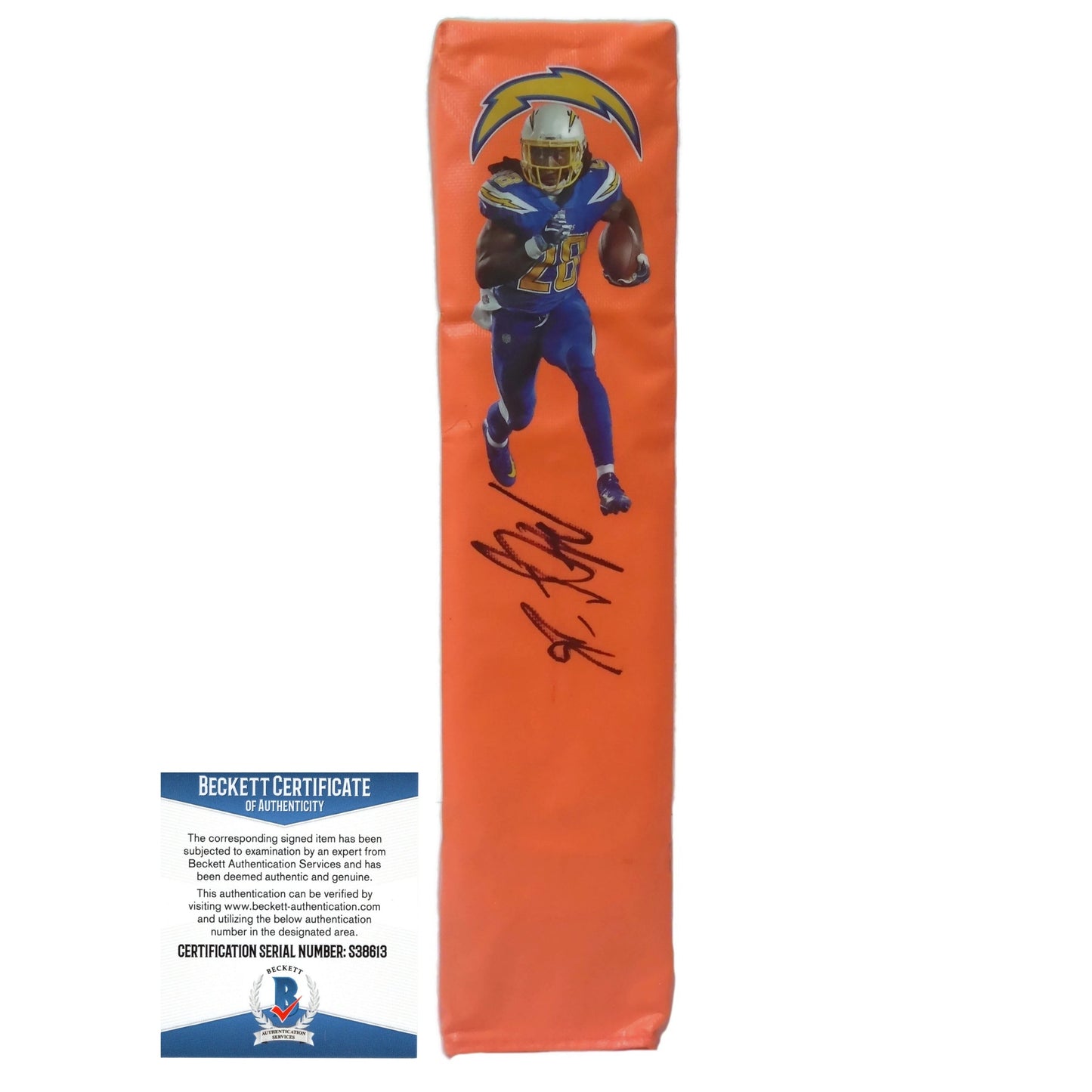 Melvin Gordon Signed LA Chargers Photo Football End Zone Pylon, Proof, Beckett COA