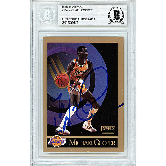 Michael Cooper Signed Los Angeles Lakers 1990-91 Skybox Basketball Card Beckett Slab