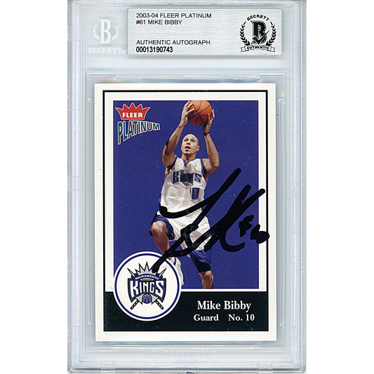 Mike Bibby Signed Sacramento Kings 2003-04 Fleer Basketball Trading Card Beckett Slab