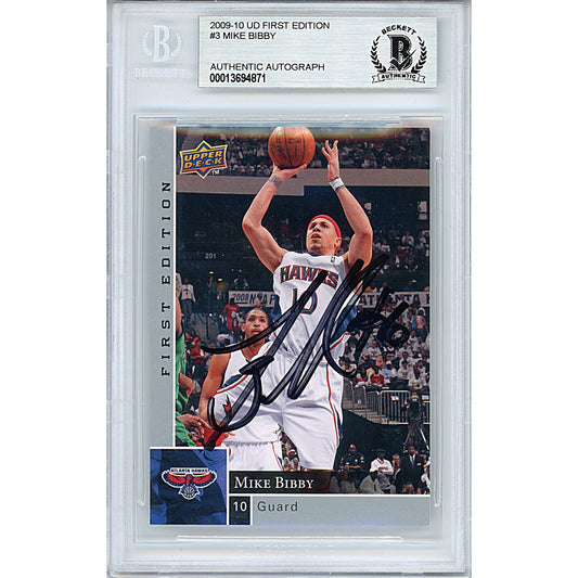 Mike Bibby Signed Atlanta Hawks 2009-10 UD First Edition Basketball Card Beckett Slab