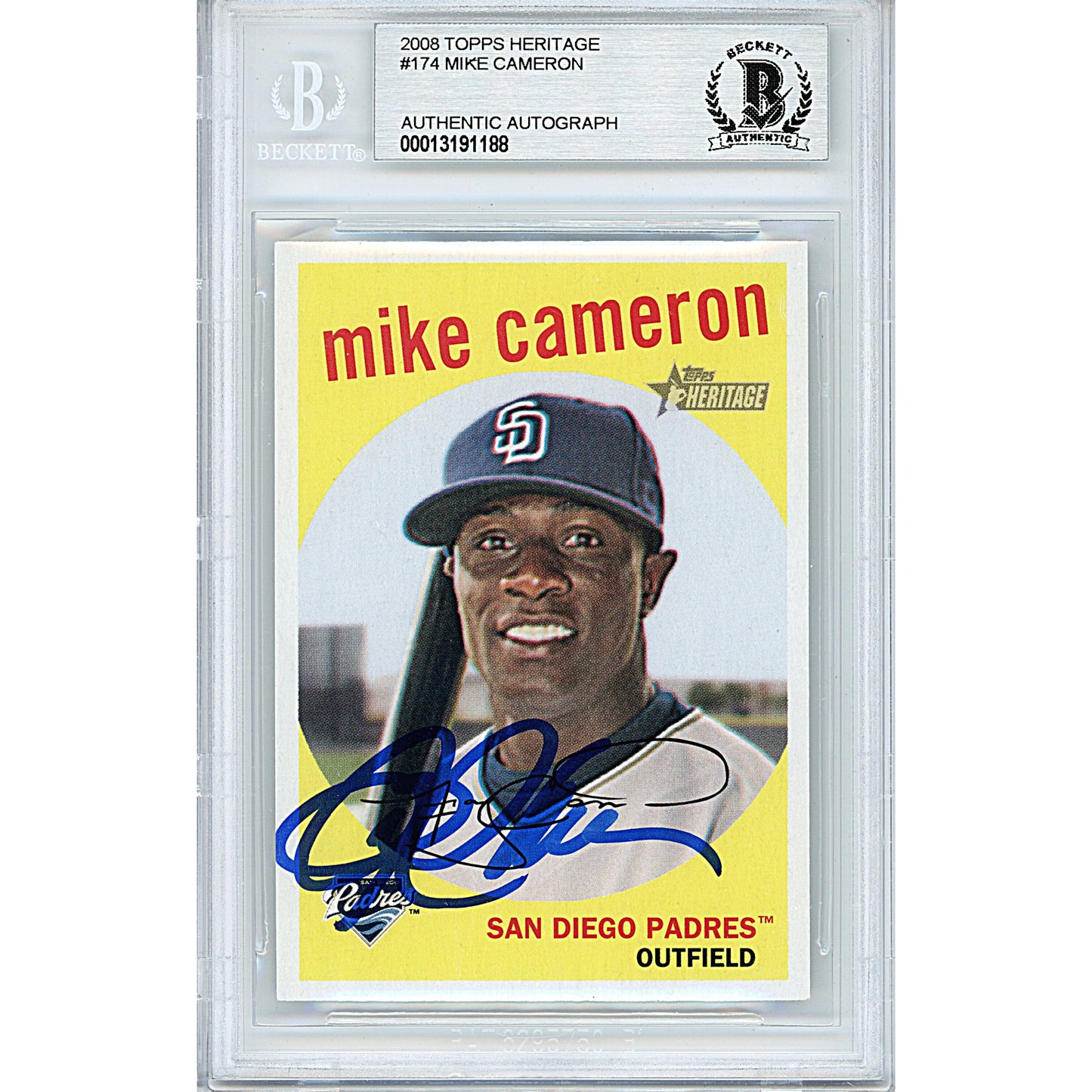 Mike Cameron Signed San Diego Padres 2008 Topps Heritage Baseball Card Beckett Slab