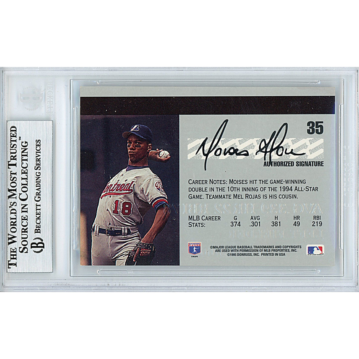Moises Alou Signed Montreal Expos 1995 Studio Baseball Card Beckett Authentic Auto Slab