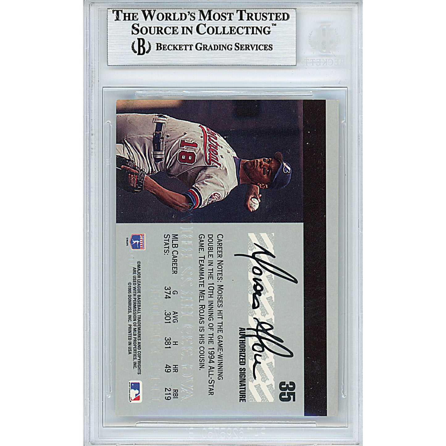 Moises Alou Signed Montreal Expos 1995 Studio Baseball Card Beckett Authentic Auto Slab