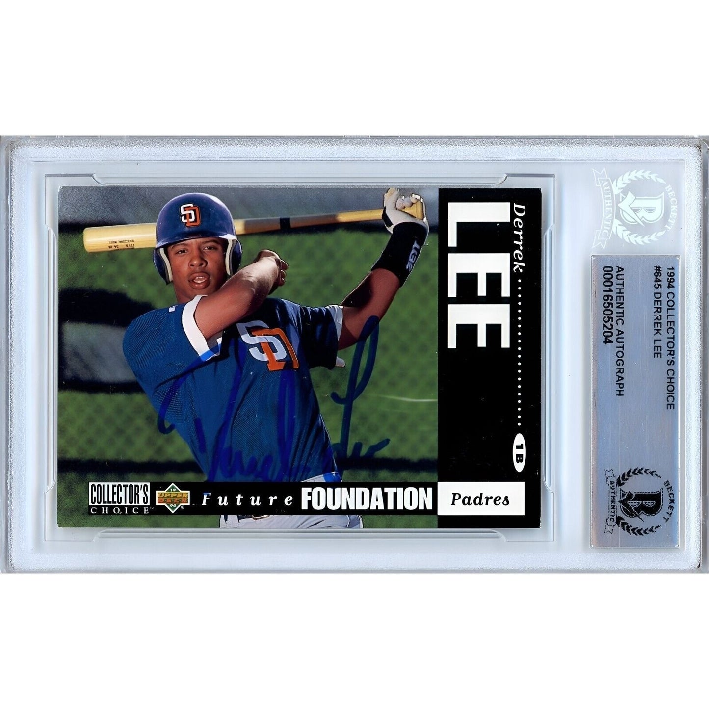 1994 UD Collectors Choice #645 — Derrek Lee San Diego Padres Autographed Trading Card — Beckett Authentication