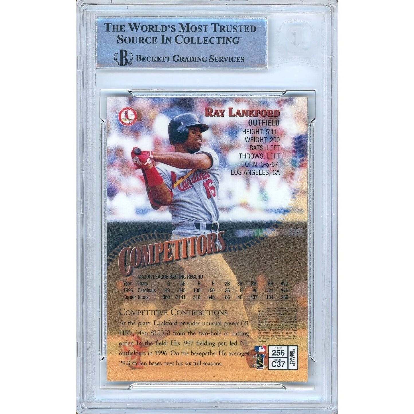 Ray Lankford St Louis Cardinals Signed 1997 Finest Refractor Card Beckett Auth Auto Slab