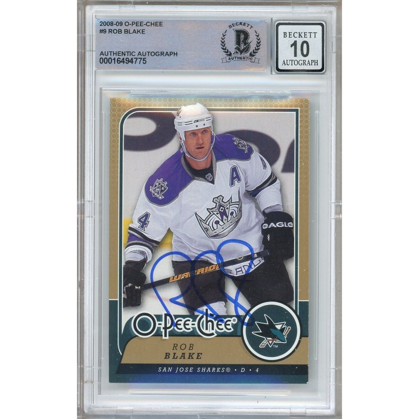 Rob Blake Los Angeles Kings Signed 2008-09 O-Pee-Chee Card BGS Auto 10 Graded Slab