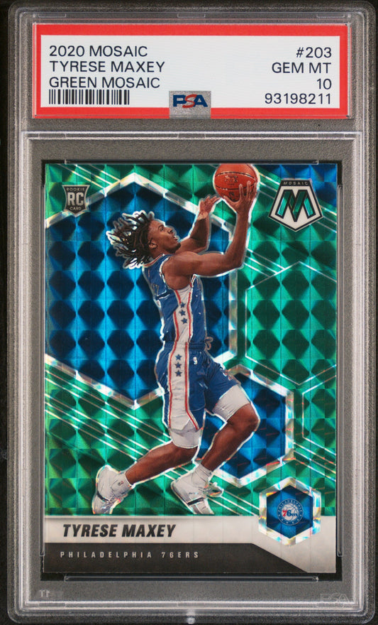 Graded 2020 Panini Mosaic Tyrese Maxey #203 Green Mosaic Rookie RC Basketball Card PSA 10 Gem Mint