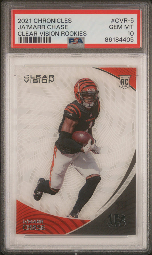 Graded 2021 Panini Chronicles Ja'Marr Chase #CVR5 Clear Vision Rookies RC Football Card PSA 10 Gem Mint