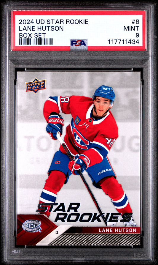 Graded 2024 Upper Deck Star Rookie Lane Hutson #8 Box Set Rookie RC Hockey Card PSA 9 Mint